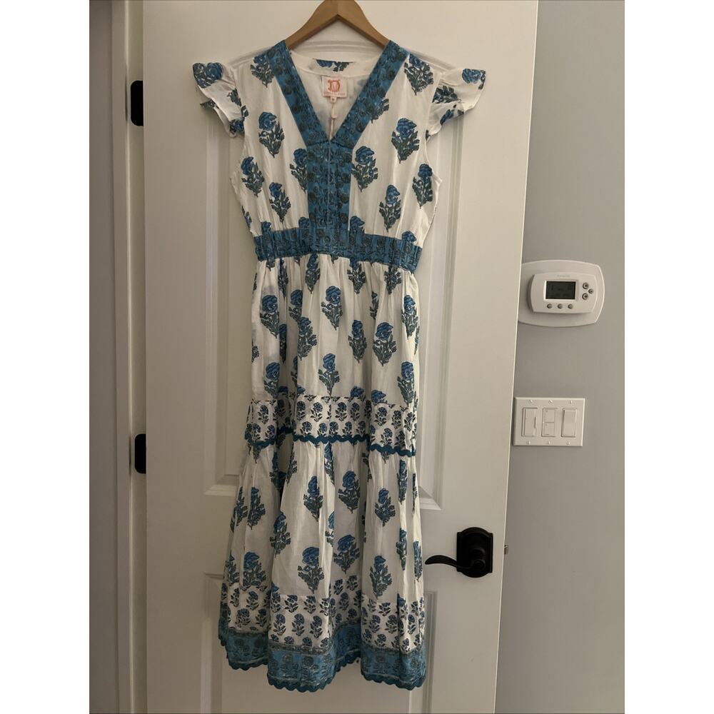 NWT Victoria Dunn Hallie Capri Blue Midi Dress Cottage Sundress Size M Medium